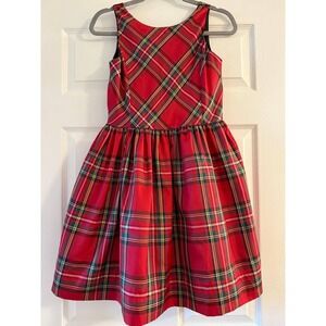 Polo‎ Ralph Lauren Girl's Red Plaid Tartan Taffeta Holiday Party Dress Size 14